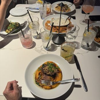 Seven Caesars Republic - Top: Street corn pasta; Left: Gnocchi; Bottom: Braised beef short ribs; Right: Black truffle steak frites - American Near Me - Scottsdale, Arizona Seven Caesars Republic - Top: Street corn pasta; Left: Gnocchi; Bottom: Braised beef short ribs; Right: Black truffle steak frites - American Near Me - Scottsdale, Arizona