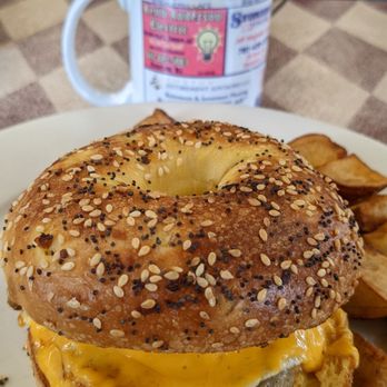 Pignone's Café - Breakfast sandwich with 2 eggs and sausage. Delicious with the everything bagel. - Breakfast & Brunch Near Me - Stoneham, Massachusetts