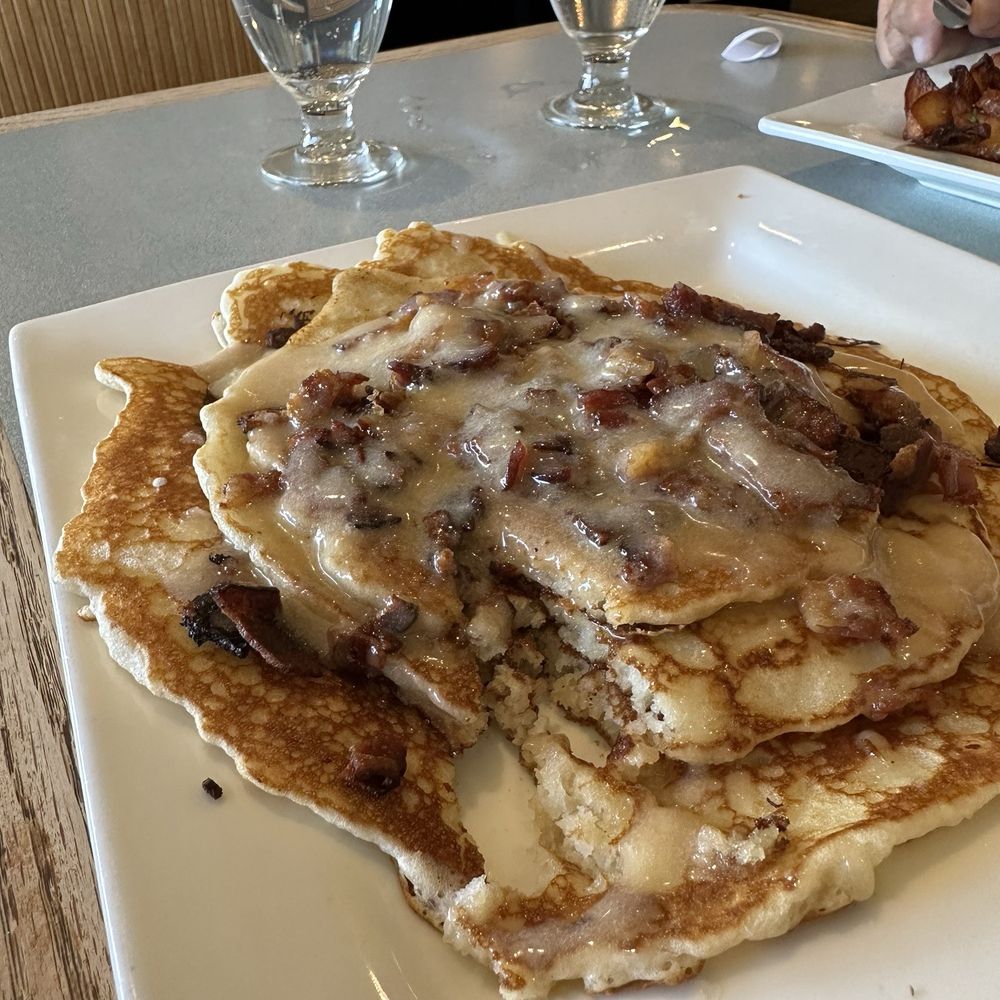 48 Degrees North Restaurant - Donut Glazed Pancakes with bacon - Breakfast & Brunch Near Me - Port Angeles, Washington