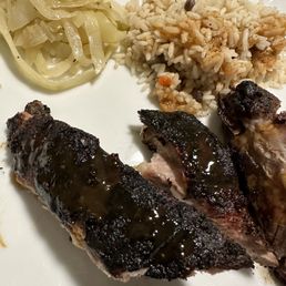Jerk Ribs Rice and Peas. Cabbage Jerk Ribs Rice and Peas. Cabbage
