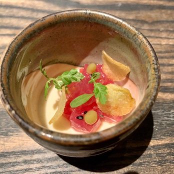 Madcap - Tuna poke with watermelon and potato crisp, lemon panna cotta on the bottom - New American Near Me - San Anselmo, California