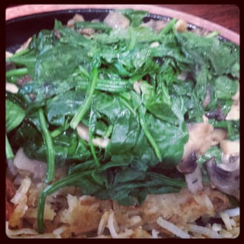 Stacks Kitchen - Spinach mushrooms and onions over hash browns - Breakfast & Brunch Near Me - Matthews, North Carolina