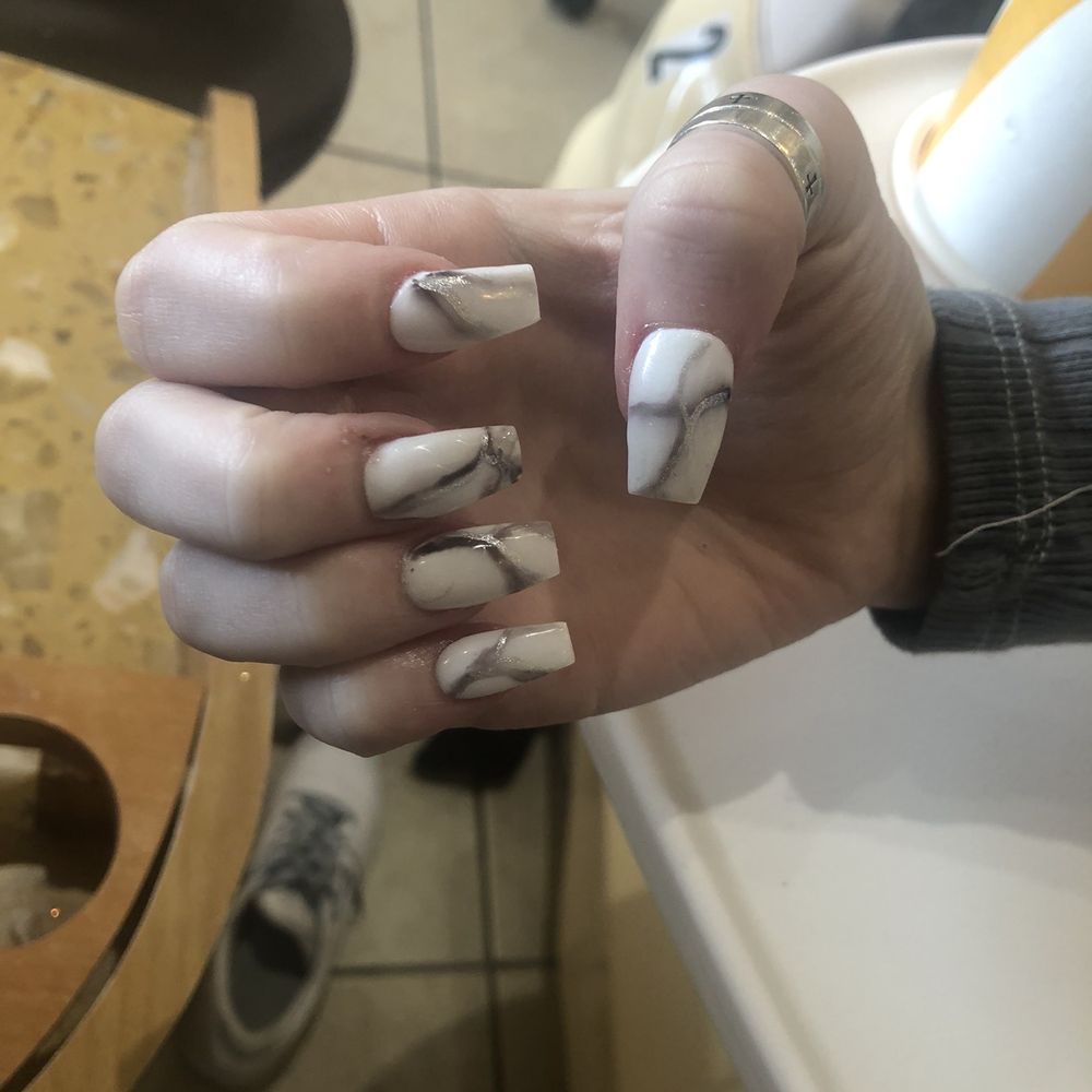 Bellagio Nails and Spa - Daughter chose "marble" nails and this is what she got. Hers looked great! - Nail Salons Near Me - McKinney, Texas