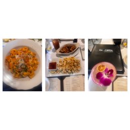 Tortelini a la vodka, fried calamari & BBQ shrimp Tortelini a la vodka, fried calamari & BBQ shrimp
