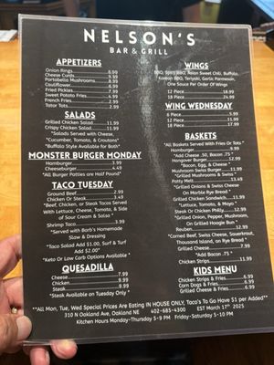 Menu photo 1 Nelson’s Bar & Grill Oakland, NE