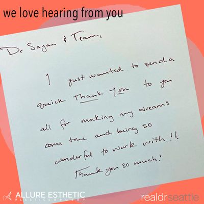Photo of Allure Esthetic - Seattle, WA, US. Handwritten Note From Happy Patient