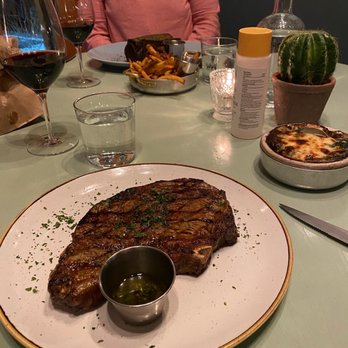 The Lost Fire - Ribeye (only meh), creamed spinach and fries - absolutely divine - Steakhouses Near Me - Kennebunkport, Maine