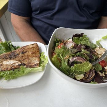 Upper Deck - Thai salad with a side of grilled grouper. Very tasty. - Sports Bars Near Me - Weeki Wachee, Florida