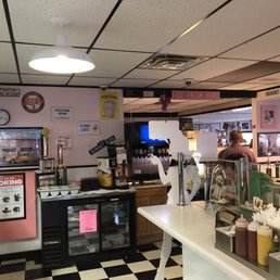 Interior of Bokie's Drive-In, complete with popcorn machine and checkered floors