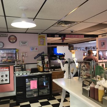Bokies Drive In - Interior of Bokie's Drive-In, complete with popcorn machine and checkered floors - American Near Me - Malone, New York