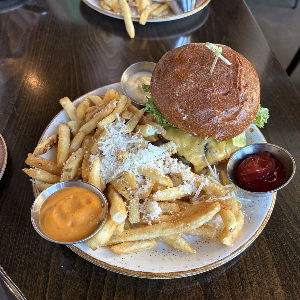 Woodblock - Woodblock Burger with Parmesan Truffle Fries - Cocktail Bars Near Me - Redmond, Washington Woodblock - Woodblock Burger with Parmesan Truffle Fries - Cocktail Bars Near Me - Redmond, Washington