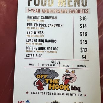Off The Hook BBQ - Menu for the anniversary party - Barbeque Near Me - Gladstone, Missouri Off The Hook BBQ - Menu for the anniversary party - Barbeque Near Me - Gladstone, Missouri