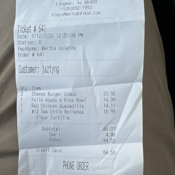 Freys Mexican Food - Receipt - Mexican Near Me - Kingman, Arizona