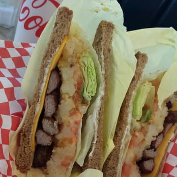Norm's Hamburger - Awesome sausage breakfast sandwich, sub egg for hasbrowns added cheese. - Burgers Near Me - Burbank, California