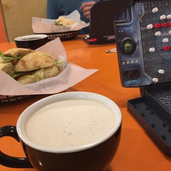Tabletop Game Cafe - Large chai tea latte and a pesto turkey sandwich - yum! And a game of battleship of course - Coffee & Tea Near Me - Columbus, Ohio