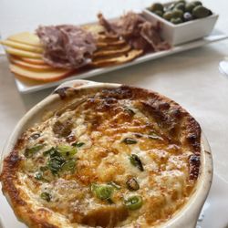 The Greenfield Restaurant & Bar - French Onion Soup and their classic Meats and Cheese board.