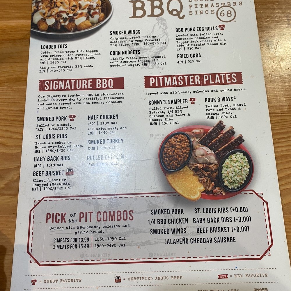 Sonny's BBQ - Back side of menu - Barbeque Near Me - Albany, Georgia Sonny's BBQ - Back side of menu - Barbeque Near Me - Albany, Georgia