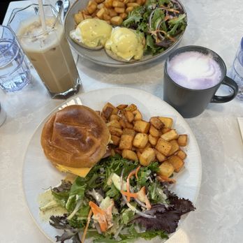 Sisters & Co - Food: Avocado benedict and sisters breakfast sandwich Drinks: hot taro latte and ice salted caramel latte - Breakfast & Brunch Near Me - Markham, Ontario Sisters & Co - Food: Avocado benedict and sisters breakfast sandwich Drinks: hot taro latte and ice salted caramel latte - Breakfast & Brunch Near Me - Markham, Ontario