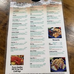 Lakeside Seafood And Steak - Back of Menu