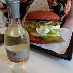 Vittoriano vegetarian sandwich and Chardonnay. Vittoriano vegetarian sandwich and Chardonnay.