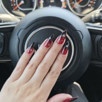 Lux Nail Bar - red/black ombre with silver metallic stars - Nail Salons Near Me - Cerritos, California Lux Nail Bar - red/black ombre with silver metallic stars - Nail Salons Near Me - Cerritos, California