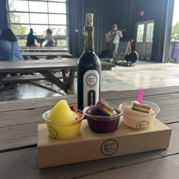 Wine slushy flight and bottle of red wine