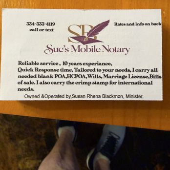 Sues Mobile Notary Service - Notaries Near Me - Dothan, Alabama Sues Mobile Notary Service - Notaries Near Me - Dothan, Alabama