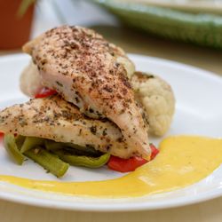 Fresh N Fit Cuisine - Cantina Chicken Made with Chili, Ancho & Lemon Pepper Topped with a Saffron Lime Cream Sauce. Part of Fresh 'N Fit's Keto menu.