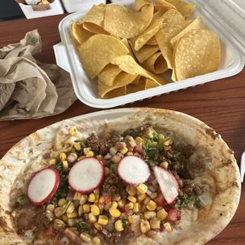 Los Cactus - Nachos (chips and nacho toppings separate) - toppings tipped over when I was driving so it got a little shaken up. - Mexican Near Me - Columbia Heights, Minnesota