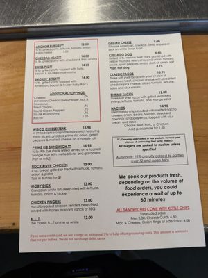 Menu photo 1 Anchor Bar & Grill Edgerton, WI