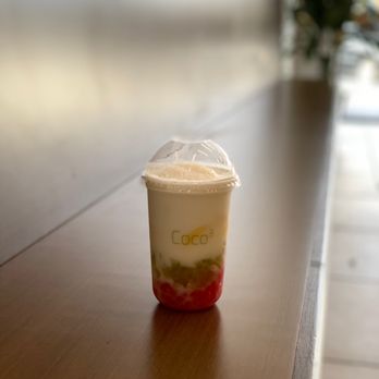 Coco3 - (April 2021) custom order: coconut milk, reg sweetness, red ruby, jade jelly, egg pudding - Bubble Tea Near Me - South San Francisco, California