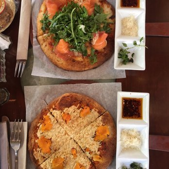 Urth Caffé-Pasadena - D'Lox pizza (top) and Butternut Squash & Ricotta pizza with vegan cheese (bottom). - Cafes Near Me - Pasadena, California Urth Caffé-Pasadena - D'Lox pizza (top) and Butternut Squash & Ricotta pizza with vegan cheese (bottom). - Cafes Near Me - Pasadena, California