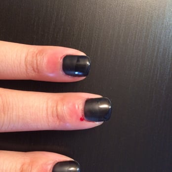 Love Cheni  - Gel mani disappointment, I wanted a matte base shiny black french tips but got this. AND 3 bleeding nail beds... - Eyelash Service Near Me - Burlingame, California