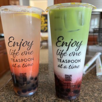 Teaspoon - two drinks on a counter - Bubble Tea Near Me - San Ramon, California Teaspoon - two drinks on a counter - Bubble Tea Near Me - San Ramon, California