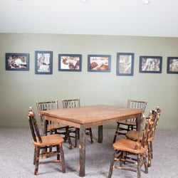 Rountree's Furniture & Home Decor - Rustic Dining Room Set - beautiful rough-sawn reclaimed thick oak top with hickory legs and chairs made of hickory and oak.