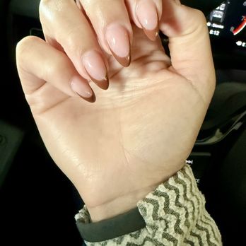 Nice Nails Spa - Almond shaped acrylic set - brown French top - Nail Salons Near Me - San Carlos, California