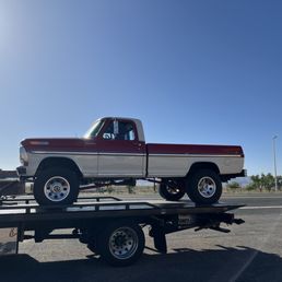 Truck being towed