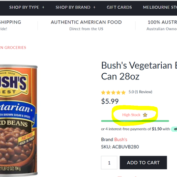 USA Foods - Notice "HIGH STOCK" noted on the website, drive 80 k's round trip to find no product on the shelve! - Grocery Near Me - Moorabbin, VIC