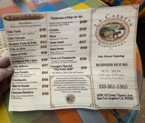 Menu photo 3 La Carreta Los Angeles, CA