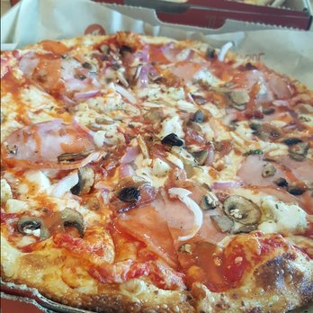 Blaze Pizza - My 5th BYO: Mozzarella, feta, smoked ham, apple-wood bacon, grilled chicken, red onions, mushrooms & buffalo sauce. - Salad Near Me - Edmonton, Alberta Blaze Pizza - My 5th BYO: Mozzarella, feta, smoked ham, apple-wood bacon, grilled chicken, red onions, mushrooms & buffalo sauce. - Salad Near Me - Edmonton, Alberta