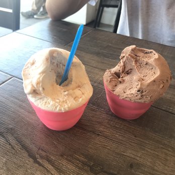Gelato Paradiso - Strawberry cheesecake on the left and milk chocolate hazelnut on the right! - Gelato Near Me - Coronado, California Gelato Paradiso - Strawberry cheesecake on the left and milk chocolate hazelnut on the right! - Gelato Near Me - Coronado, California