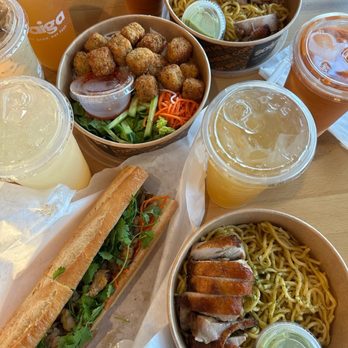 Saiga Vietnamese Eatery - Grilled Pork Banh Mi Garlic Noodles with BBQ Chicken Tofu Vermicelli with Eggroll - Vietnamese Near Me - Orange, California