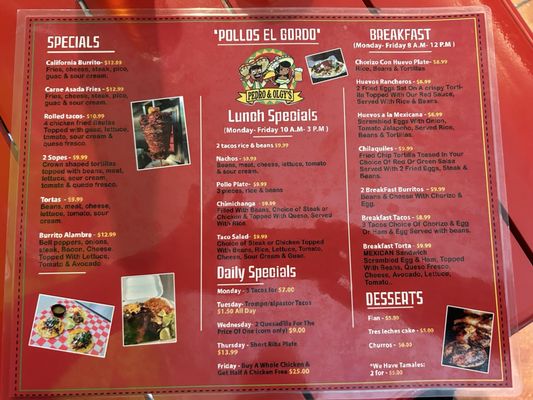 Menu photo 1 Pollos El Gordo Pensacola, FL Menu photo 1 Pollos El Gordo Pensacola, FL