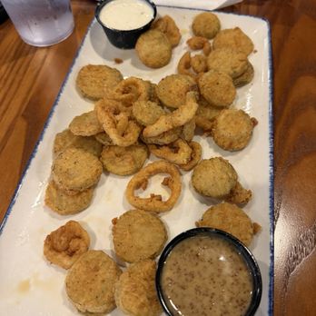 Old Salt Tavern - Fried pickles and banana peppers (we had already started munching when I took the photo) - American Near Me - Orange Beach, Alabama