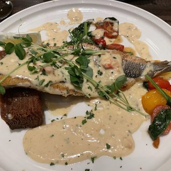 Warehouse 72 - Pan seared Branzino w/lobster beurre blanc - New American Near Me - Houston, Texas