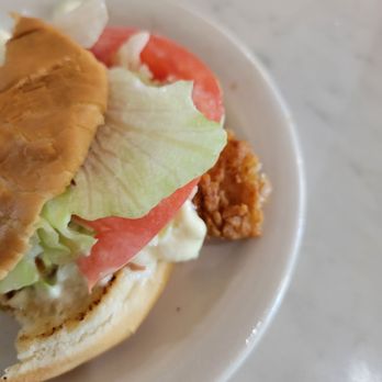 Oscar's Restaurant - Fried flounder, thick piece, hangs off bun. Started eating it and remembered pic. - New American Near Me - Roanoke Rapids, North Carolina Oscar's Restaurant - Fried flounder, thick piece, hangs off bun. Started eating it and remembered pic. - New American Near Me - Roanoke Rapids, North Carolina