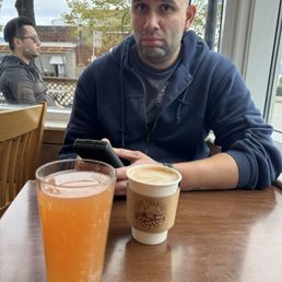 Guava sour beer and a pistachio mocha latte