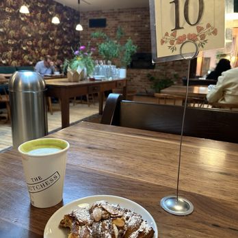 The Dutchess - Almond croissant with Matcha Latte - I give it a 10! note the swap from milk to almond milk is $2+ and wanted to inform others. - Cafes Near Me - Ojai, California The Dutchess - Almond croissant with Matcha Latte - I give it a 10! note the swap from milk to almond milk is $2+ and wanted to inform others. - Cafes Near Me - Ojai, California
