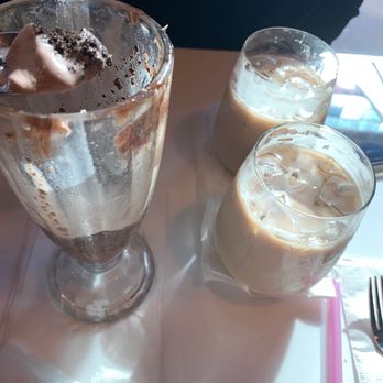 Spot Dessert Bar - chocolate sundae and two iced lattes - Desserts Near Me - Flushing, New York