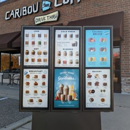 Exterior outside entrance of Caribou Coffee - Menu at the drive-thru - Eden Prairie, Minnesota Exterior outside entrance of Caribou Coffee - Menu at the drive-thru - Eden Prairie, Minnesota